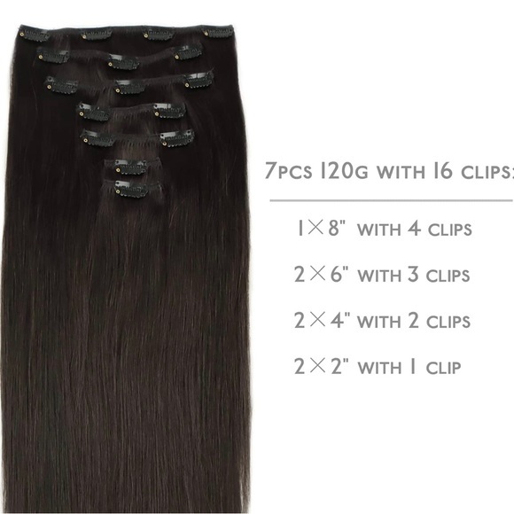 20” Darkest Brown #2 Clip In Extensions 100% Human Hair 7pcs 120g It#NO - Picture 11 of 12